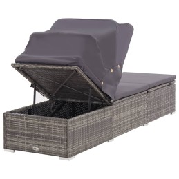 Acquista Lettino Prendisole con Tettuccio e Cuscino in Polyrattan Grigio con riferimento GHV-46248 della ditta 