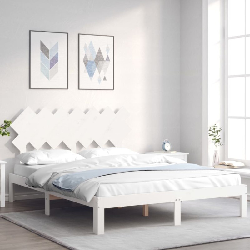 Acquista Giroletto con Testiera Bianco 140x190 cm in Legno Massello con riferimento GHV-3193707 della ditta 
