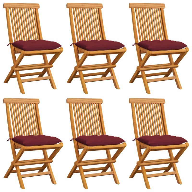 Acquista Sedie da Giardino con Cuscini Rosso Vino 6 pz Massello di Teak con riferimento GHV-3065614 della ditta 