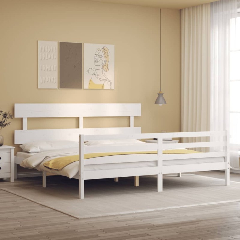 Acquista Giroletto con Testiera Bianco 200x200 cm in Legno Massello con riferimento GHV-3195112 della ditta 