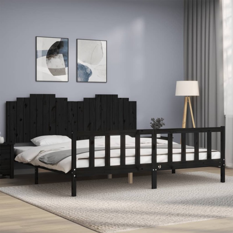 Acquista Giroletto con Testiera Nero 200x200 cm in Legno Massello con riferimento GHV-3192320 della ditta 
