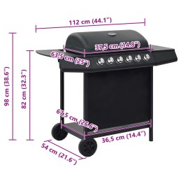 Acquista Barbecue Griglia a Gas con 6 Fornelli Acciaio Nero con riferimento GHV-44282 della ditta 