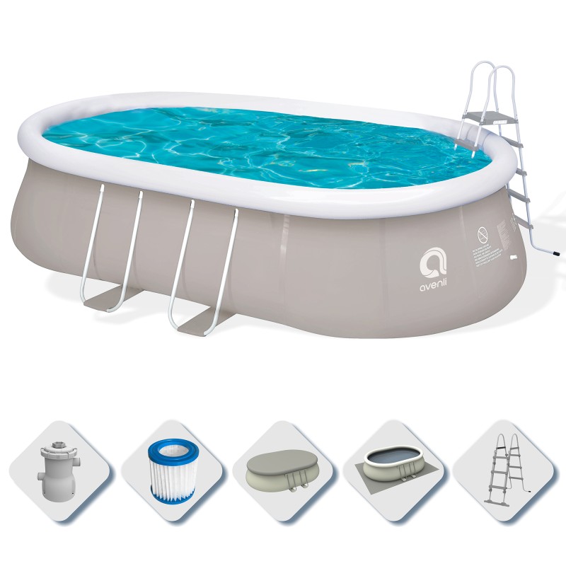 Acquista Piscina Fuoriterra Ovale con Struttura in Acciaio Chinook Grey Avenli Cm 540x304x106 Pompa Filtro, Scala e Teli Inclusi con riferimento 17449EU della ditta FREEBIE