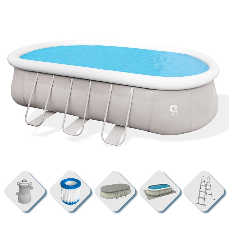 Acquista Piscina Fuoriterra Ovale con Struttura in Acciaio Chinook Grey Avenli Cm 610x360x122 Pompa Filtro, Scala e Teli Inclusi con riferimento 17023EU della ditta FREEBIE