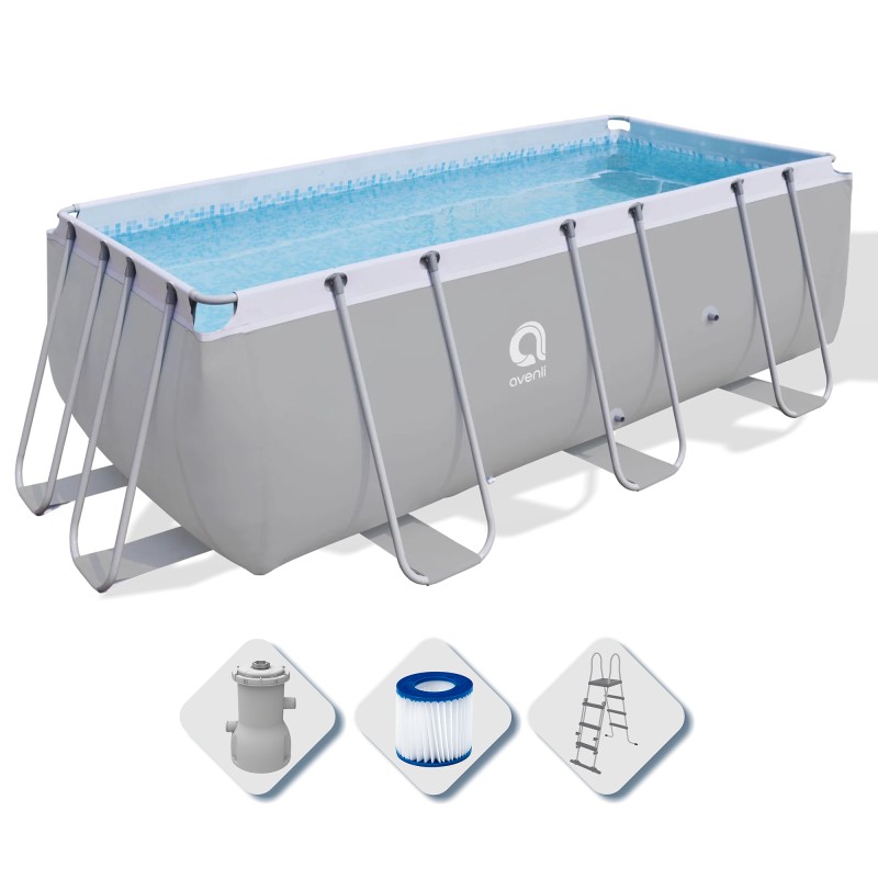 Acquista Piscina Fuoriterra Rettangolare con Struttura in Acciaio Passaat Grey Avenli Cm 400x207x122Pompa Filtro e Scala Inclusi con riferimento 17727EU della ditta FREEBIE