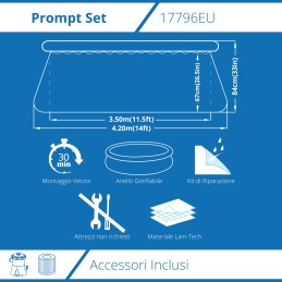 Acquista Piscina Fuoriterra Rotonda Gonfiabile Prompt Set Avenli Cm 420x84 Autoportante con Pompa Filtro da 1136L/h con riferimento 17796EU della ditta FREEBIE