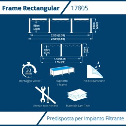 Acquista Piscina Fuoriterra Rettangolare con Struttura in Acciaio Avenli Cm 258x179x66 con Predisposizione Pompa Filtro con riferimento 17805 della ditta FREEBIE