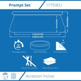 Acquista Piscina Fuoriterra Rotonda Gonfiabile Prompt Set Avenli Cm 300x76 Autoportante con Pompa Filtro da 1136L/h con riferimento 17793EU della ditta FREEBIE