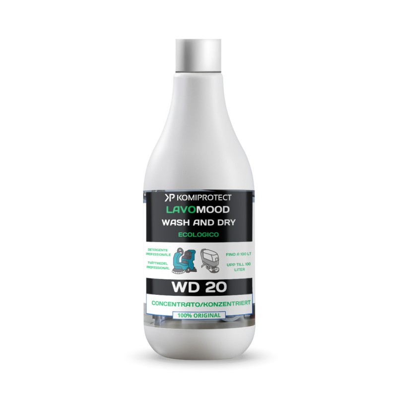 Acquista Komiprotect WD20 LAVOMOOD 1000 ml Detergente per macchine Lavapavimenti per qualsiasi superficie grazie al suo pH neutro - Arom con riferimento K704 della ditta KOMIPROTECT