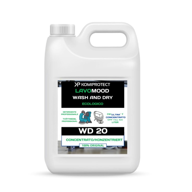Acquista Komiprotect WD20 LAVOMOOD 5000 ml Detergente per macchine Lavapavimenti per qualsiasi superficie grazie al suo pH neutro - Arom con riferimento K048 della ditta KOMIPROTECT