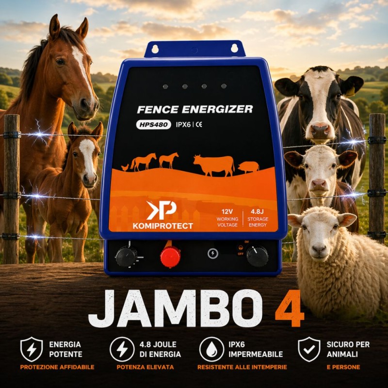 Acquista Elettrificatore Jambo 4 2026 Komiprotect | 12V / 220V | 45 km | Professionale con riferimento K990 della ditta KOMIPROTECT