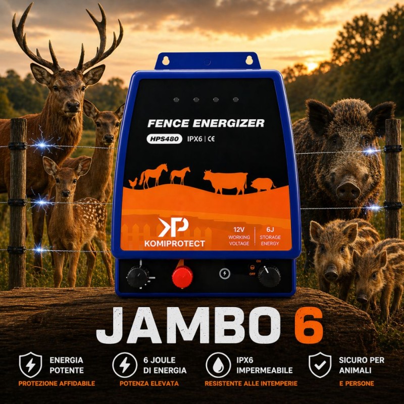 Acquista Elettrificatore Recinto Jambo 6 – 6J 12V/220V | Komiprotect con riferimento K926 della ditta KOMIPROTECT