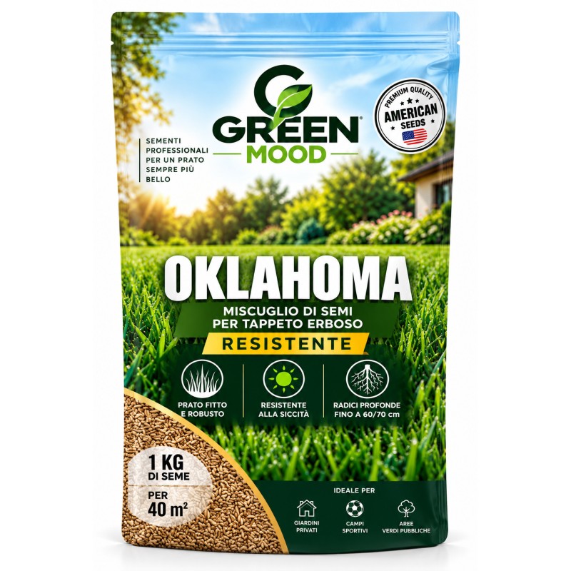 Acquista Greenmood Oklahoma 500 g – Semi Prato Resistente per 20 m² con riferimento GM859 della ditta GREENMOOD