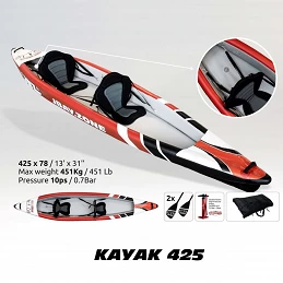 Acquista Kayak Canoa Gonfiabile Biposto JBAY.ZONE 425 da 425x78cm Interamente in DROP-STITCH ad Alta Pressione con riferimento 30014 della ditta JBAY.Zone