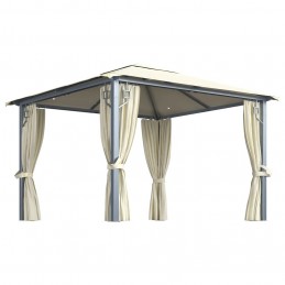Acquista Gazebo con Tende Stringa di Luci LED 300x300 cm Crema Alluminio con riferimento GHV-3070332 della ditta GARDENHOME