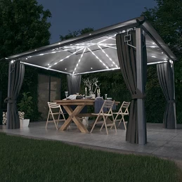 Acquista Gazebo con Tende e Luci LED 400x300 cm Antracite in Alluminio con riferimento GHV-3070336 della ditta GARDENHOME