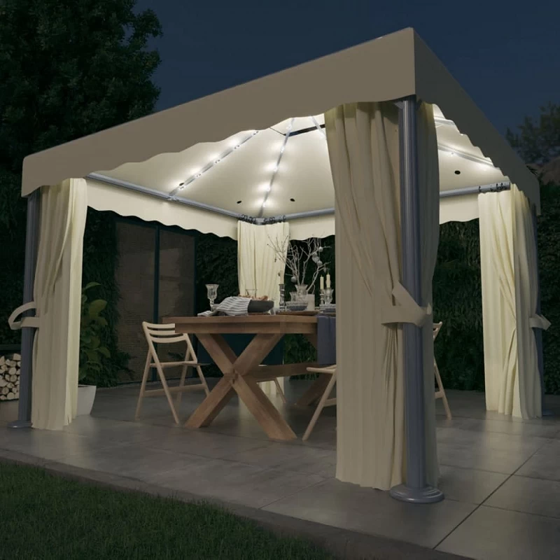 Acquista Gazebo con Tende e Stringa di Luci LED 3x3 m Bianco Crema con riferimento GHV-3070345 della ditta GARDENHOME