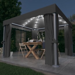 Acquista Gazebo con Tende e Stringa di Luci LED 3x3 m Antracite con riferimento GHV-3070347 della ditta GARDENHOME