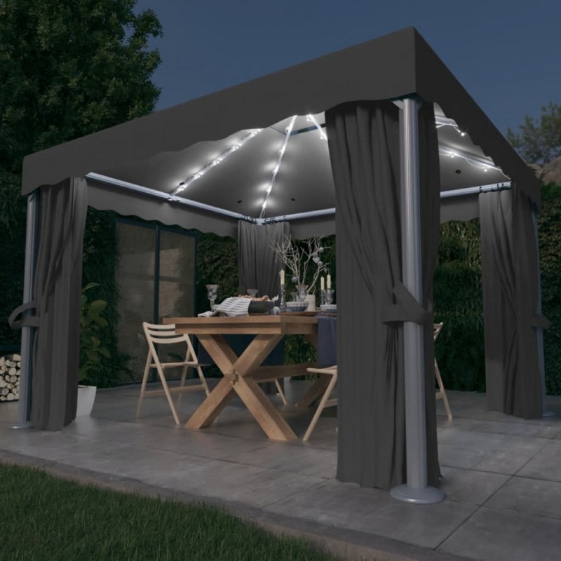 Acquista Gazebo con Tende e Stringa di Luci LED 3x3 m Antracite con riferimento GHV-3070347 della ditta GARDENHOME