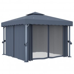 Acquista Gazebo con Tende e Stringa di Luci LED 3x3 m Antracite con riferimento GHV-3070347 della ditta GARDENHOME