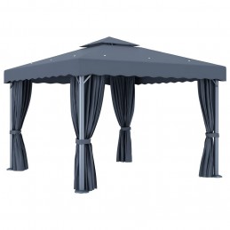 Acquista Gazebo con Tende e Stringa di Luci LED 3x3 m Antracite con riferimento GHV-3070347 della ditta GARDENHOME