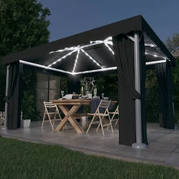 Acquista Gazebo con Tende e Stringa di Luci LED 4x3 m Antracite con riferimento GHV-3070355 della ditta GARDENHOME