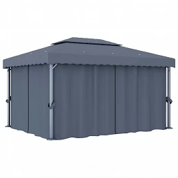 Acquista Gazebo con Tende e Stringa di Luci LED 4x3 m Antracite con riferimento GHV-3070355 della ditta GARDENHOME