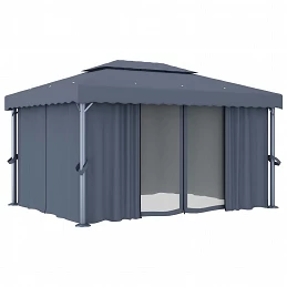 Acquista Gazebo con Tende e Stringa di Luci LED 4x3 m Antracite con riferimento GHV-3070355 della ditta GARDENHOME