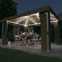 Acquista Gazebo con Tende e Stringa di Luci LED 4x3 m Grigio Talpa con riferimento GHV-3070357 della ditta GARDENHOME