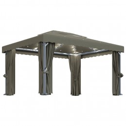 Acquista Gazebo con Tende e Stringa di Luci LED 4x3 m Grigio Talpa con riferimento GHV-3070357 della ditta GARDENHOME