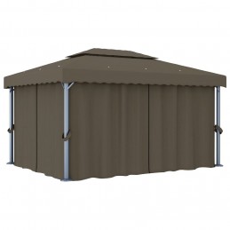 Acquista Gazebo con Tende e Stringa di Luci LED 4x3 m Grigio Talpa con riferimento GHV-3070357 della ditta GARDENHOME