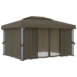 Acquista Gazebo con Tende e Stringa di Luci LED 4x3 m Grigio Talpa con riferimento GHV-3070357 della ditta GARDENHOME