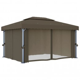Acquista Gazebo con Tende e Stringa di Luci LED 4x3 m Grigio Talpa con riferimento GHV-3070357 della ditta GARDENHOME