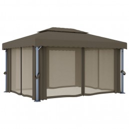 Acquista Gazebo con Tende e Stringa di Luci LED 4x3 m Grigio Talpa con riferimento GHV-3070357 della ditta GARDENHOME