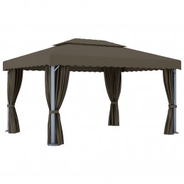 Acquista Gazebo con Tende e Stringa di Luci LED 4x3 m Grigio Talpa con riferimento GHV-3070357 della ditta GARDENHOME