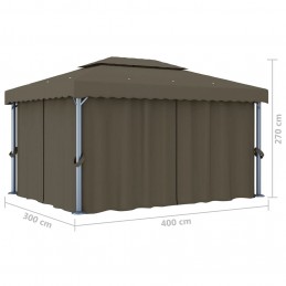 Acquista Gazebo con Tende e Stringa di Luci LED 4x3 m Grigio Talpa con riferimento GHV-3070357 della ditta GARDENHOME