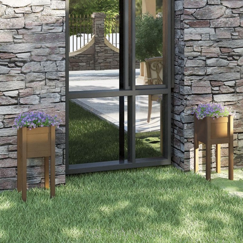 Acquista Fioriere da Giardino 2 pz Miele 31x31x70 cm in Legno di Pino con riferimento GHV-810786 della ditta GARDENHOME
