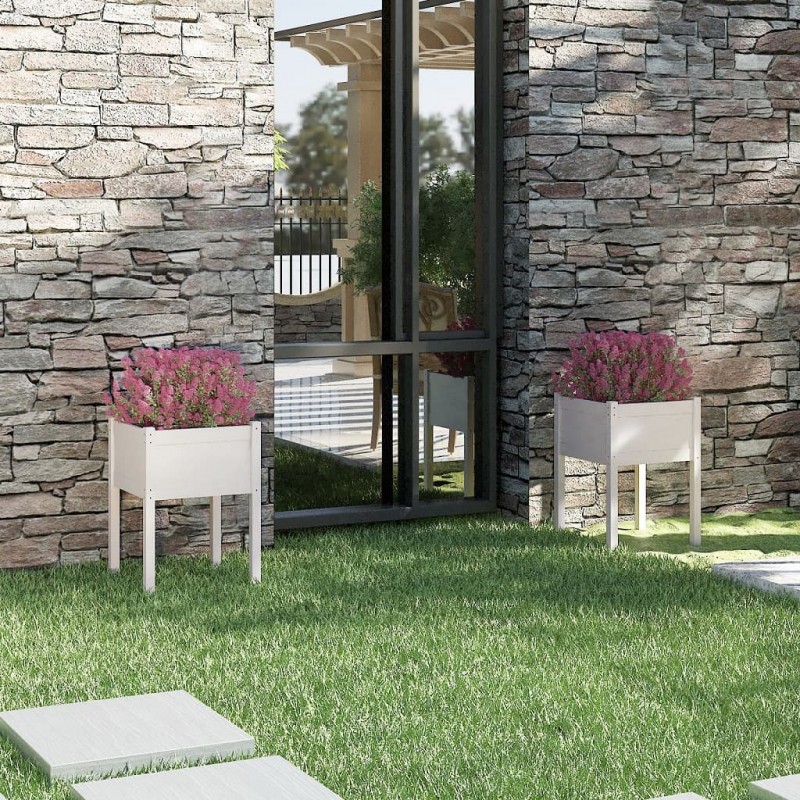Acquista Fioriere da Giardino 2 pz Bianche 50x50x70 cm Massello di Pino con riferimento GHV-810802 della ditta GARDENHOME