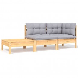 Acquista Set Divani da Giardino 3 pz con Cuscini Grigi Massello di Pino con riferimento GHV-806669 della ditta GARDENHOME