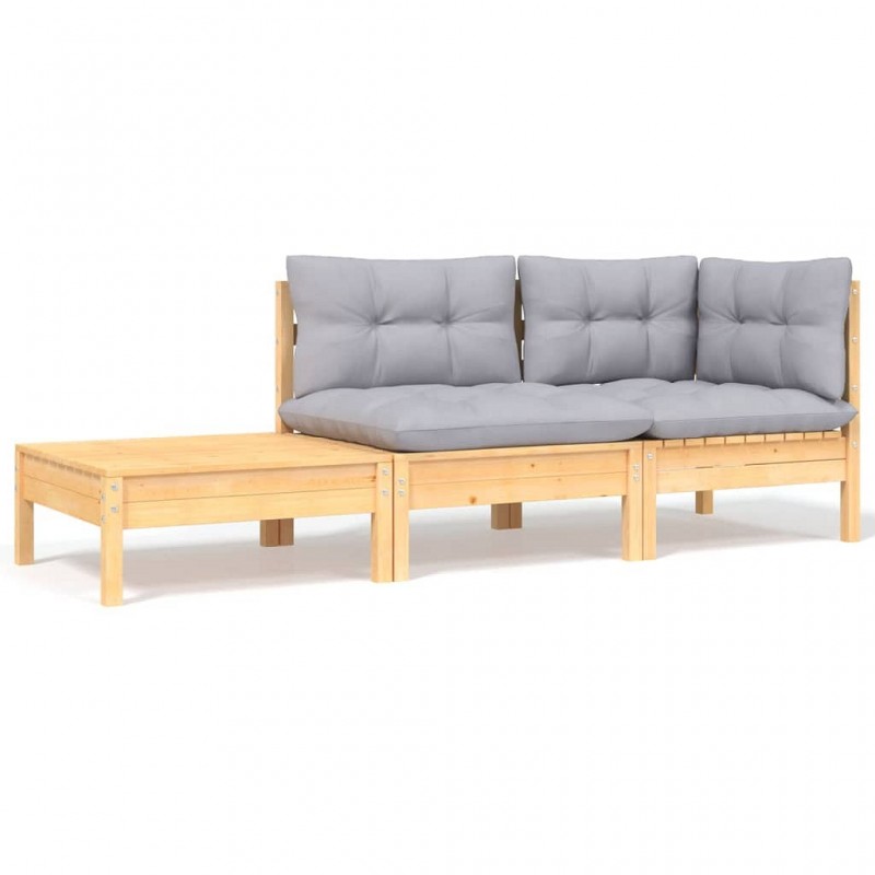 Acquista Set Divani da Giardino 3 pz con Cuscini Grigi Massello di Pino con riferimento GHV-806669 della ditta GARDENHOME