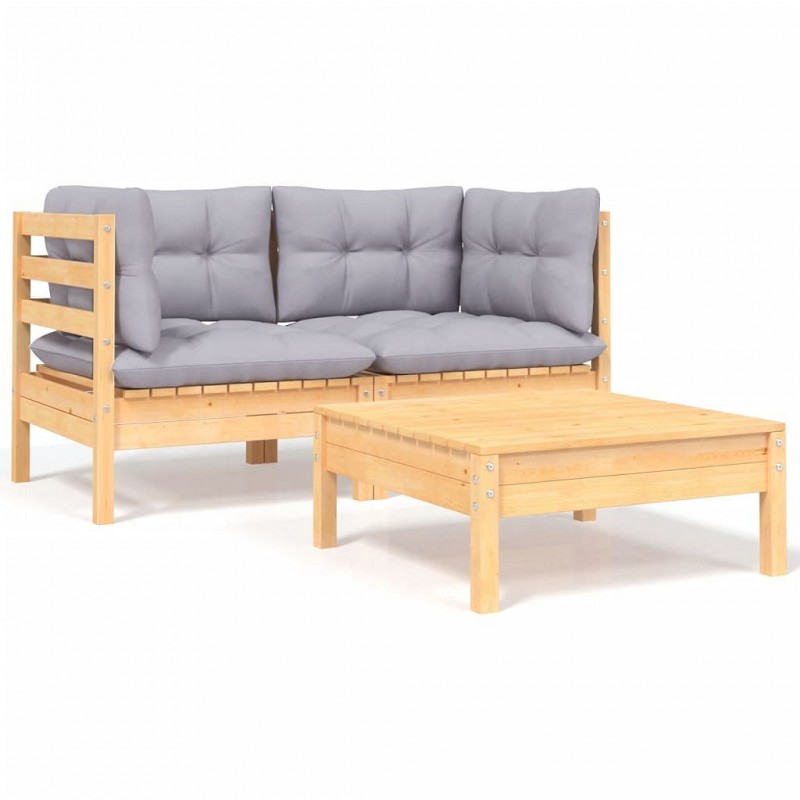Acquista Set Divani da Giardino 3 pz con Cuscini Grigi Massello di Pino con riferimento GHV-806675 della ditta GARDENHOME