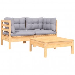 Acquista Set Divani da Giardino 3 pz con Cuscini Grigi Massello di Pino con riferimento GHV-806675 della ditta GARDENHOME