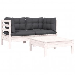 Acquista Set Divani da Giardino 3 pz con Cuscini Bianco in Massello Pino con riferimento GHV-806677 della ditta GARDENHOME