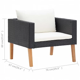Acquista Divano da Giardino Singolo con Cuscini in Polyrattan Nero con riferimento GHV-310220 della ditta GARDENHOME