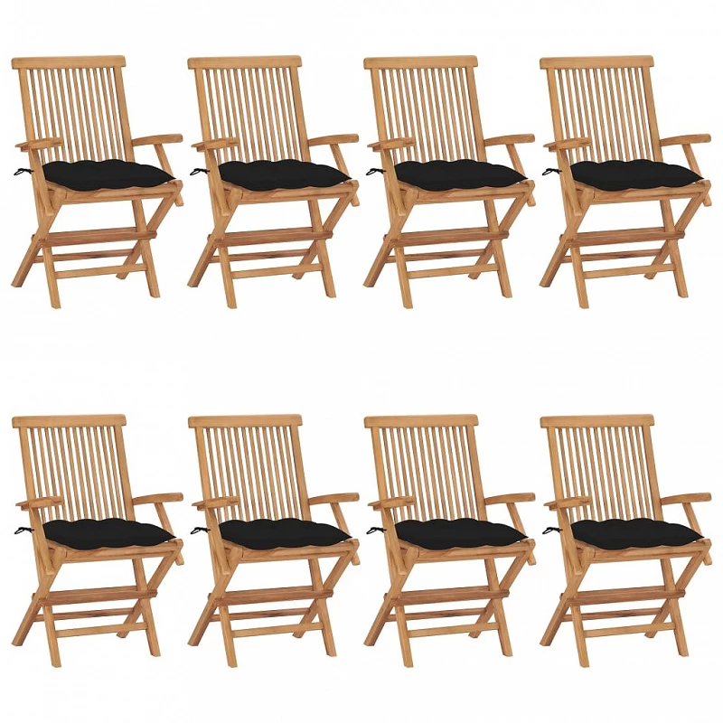 Acquista Sedie da Giardino con Cuscini Neri 8 pz in Massello di Teak con riferimento GHV-3072911 della ditta GARDENHOME