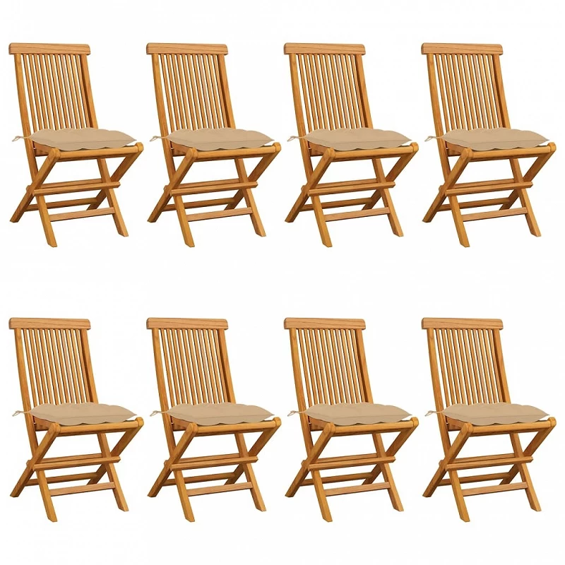 Acquista Sedie da Giardino con Cuscini Beige 8 pz in Massello di Teak con riferimento GHV-3072935 della ditta GARDENHOME