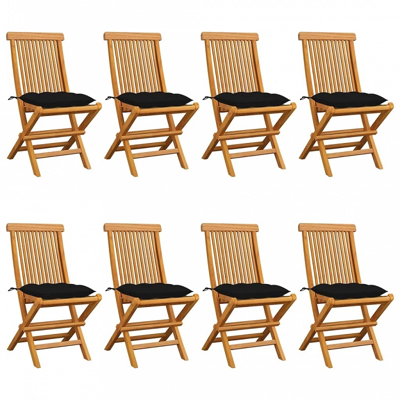 Acquista Sedie da Giardino con Cuscini Neri 8 pz in Massello di Teak con riferimento GHV-3072939 della ditta GARDENHOME