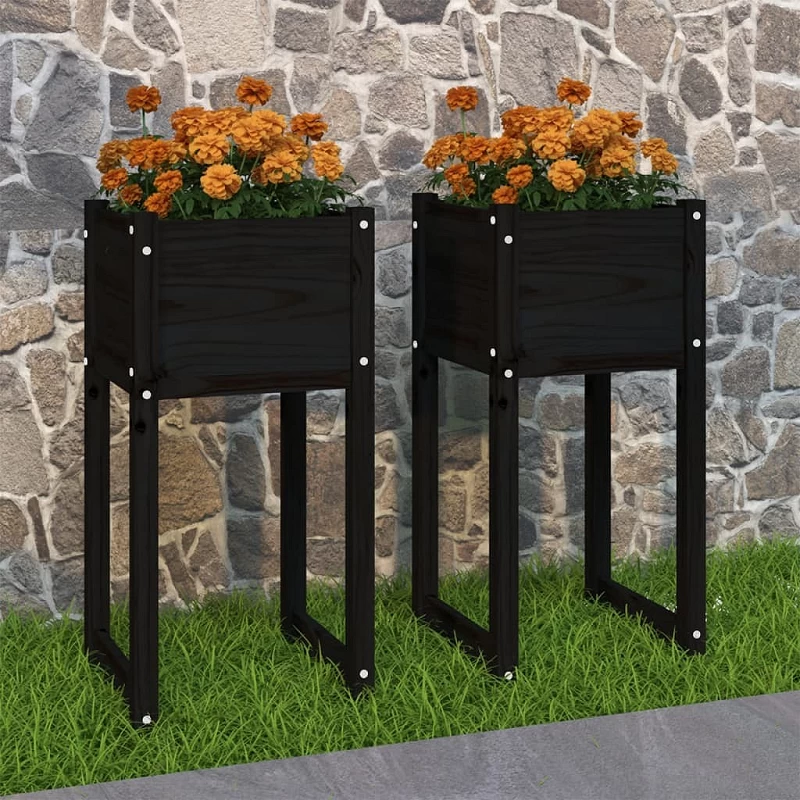 Acquista Fioriere 2 pz Nero 40x40x81 cm in Legno Massello di Pino con riferimento GHV-822131 della ditta GARDENHOME