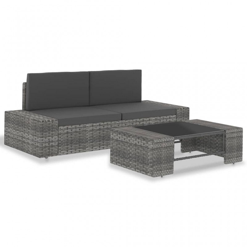 Acquista Set Divani da Giardino 3 pz in Polyrattan Grigio con riferimento GHV-49527 della ditta GARDENHOME