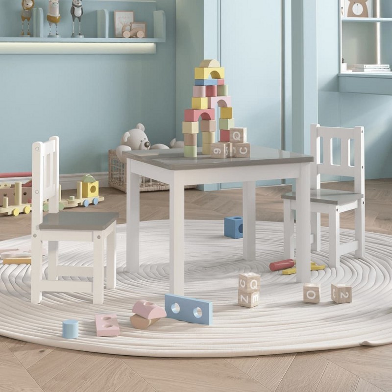 Acquista Set Tavolo e Sedie per Bambini 3 Pezzi Bianco e Grigio in MDF con riferimento GHV-10409 della ditta GARDENHOME